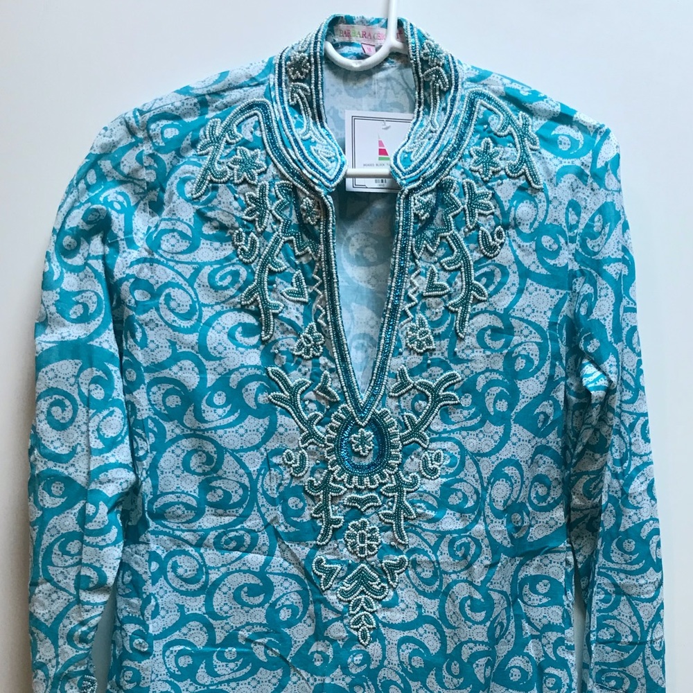 Beaded turquoise and white tunic